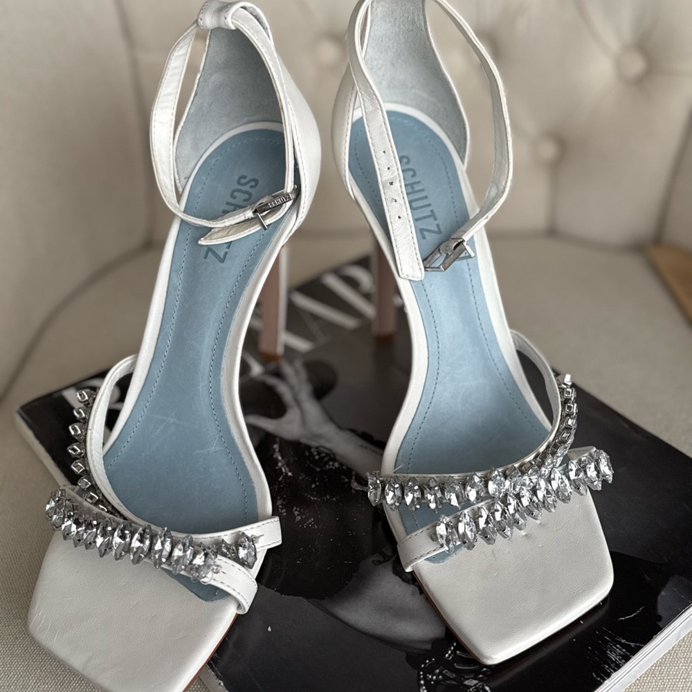 Schutz White Embellished Women's Sandals